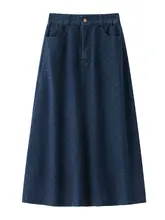女性用水玉模様のレトロなデニムウェーブスカート