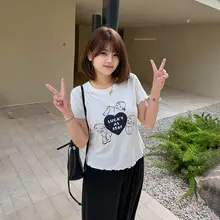 波浪花縁プリント半袖Tシャツ【大きいサイズ・ゆったり・体型カバー】