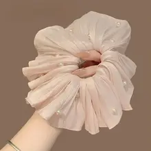 極上の柔らかさのパール付きヘアゴム【シフォン素材・エレガントデザイン・フランス風】