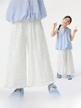 ドット柄の女の子用カジュアルパンツ【フリル裾・ワイドレッグ・フィット】
