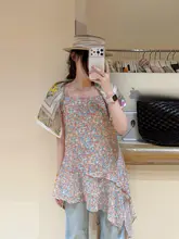 華やかなフラワープリントのキャミソールワンピース【春用・ウエストマーク・女性用】（セットアップ対応）
