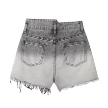 デニムショートパンツ レディース グラデーション フリンジ デザイン性 ギャル 着痩せ ハイウエスト ゆったり Aライン カジュアル 夏「XinmonLee」