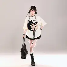 かわいいカートゥーンプリントの夏用半袖Tシャツ【ルーズフィット・デザイン性抜群】