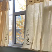 米色オリーブブランチ刺繍カーテン【コットンリネン・リビング・バルコニー用・間仕切り】