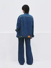 MOCOデザイン コットン混チュニック デニムジャケット【ゆったりシルエット・ドロップショルダー・斜めボタン】