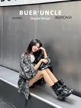 本革製のレトロスタイルショートブーツ【折りたたみデザイン・女性用・イギリス風】