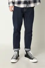 冬季用 メンズウォッシュドデニムパンツ【フィット・テーパードデザイン・九分丈】