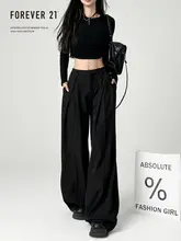 スラックス ワイドパンツ レディース ブラック 着痩せ きれいめ 落ち感 ゆったり カジュアル 「Forever 21」