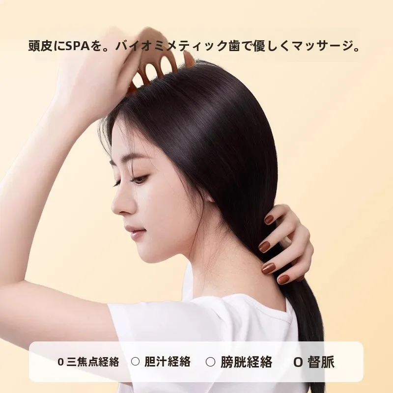 天然木製五爪頭皮マッサージブラシ：わかりやすい背中ツボ図を意識した経絡マッサージツール
