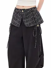 チェック柄のワイドレッグパンツ【ブラック・フィット】（セットアップ対応）