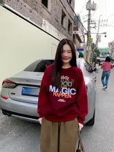 カラーコンビネーションのラグランスリーブ プリントスウェットシャツ【女性用・ゆったりデザイン・春秋用】