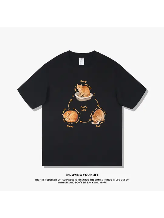 手描きオレンジ猫デザインのコットンTシャツ【ユニセックス・カジュアル・半袖】