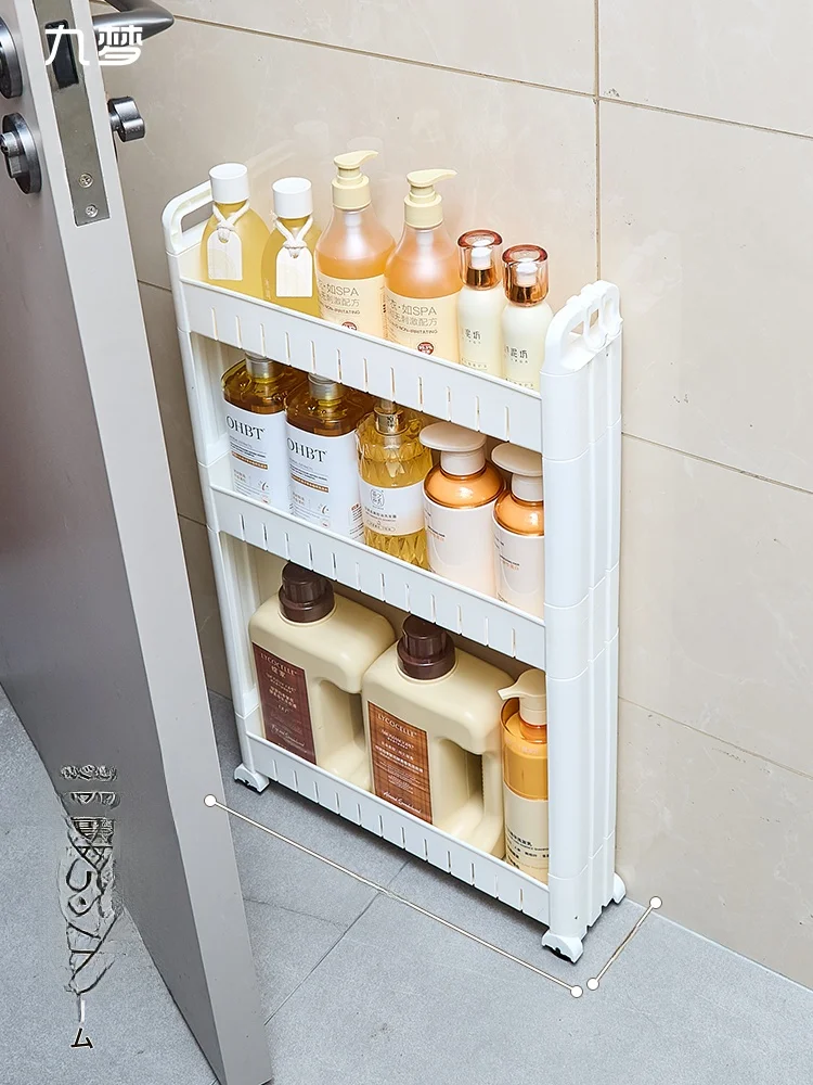 スリムトイレラック：極薄デザインの浴室収納ラックが狭い空間でも効率的にアイテムを整理