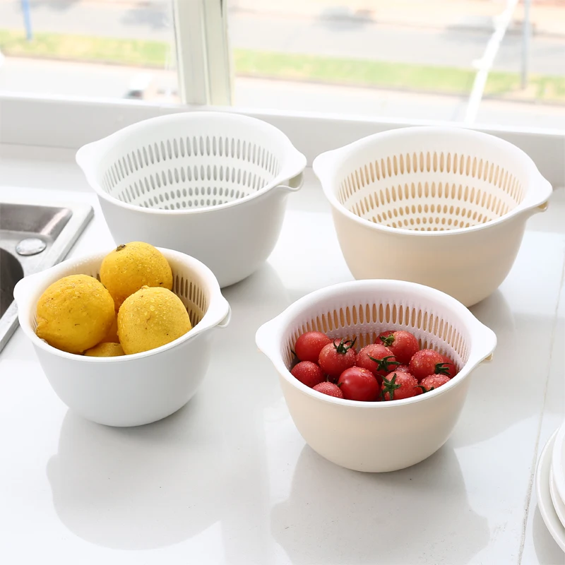 便利な二層水切りバスケット【プラスチック製・キッチン用・洗面器としても使用可】