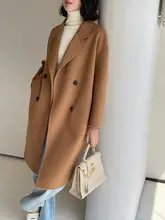 トレンディなキャメルカラーのダブルフェイスコート【中丈・ウール混・女性用】