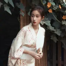 和風浴衣風 レトロ連衣裙【山鳥柄・イエロー・改良和服】