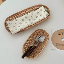 家庭用 藤製収納バスケット【ナチュラル・キッチン用・食器トレイとして可】