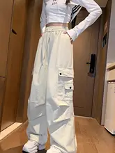 レディース カジュアル ワークパンツ ハイウエスト ゆったり 大きいサイズ ワイドレッグ スポーツパンツ 杏色 コットン 夏用