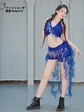 ラメ付きフリンジダンス衣装【ベリーダンス・網状ウエストバンド・インディアンダンス対応】（セットアップ対応）