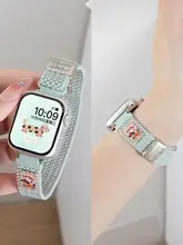 Apple Watch用バンド 細幅 可愛いダックスフント柄 編み込みナイロン マグネット式 夏用 スポーツ レディース