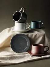 手作りの粗陶コーヒーカップ＆ソーサーセット【大容量・シンプルデザイン・家庭用】