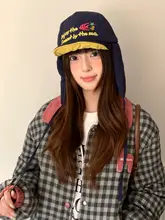 刺繍入りフリースライニングの飛行帽【冬用・耳あて付き・女性用】