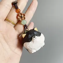 手作り木彫りの黒柴犬 キーホルダー【プレゼント・バッグや車の装飾に最適】
