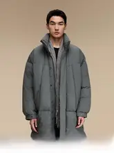 OPICLOTH 中長丈・ゆったりシルエットの白鴨ダウンジャケット【立襟・4つのポケット・フードなし】