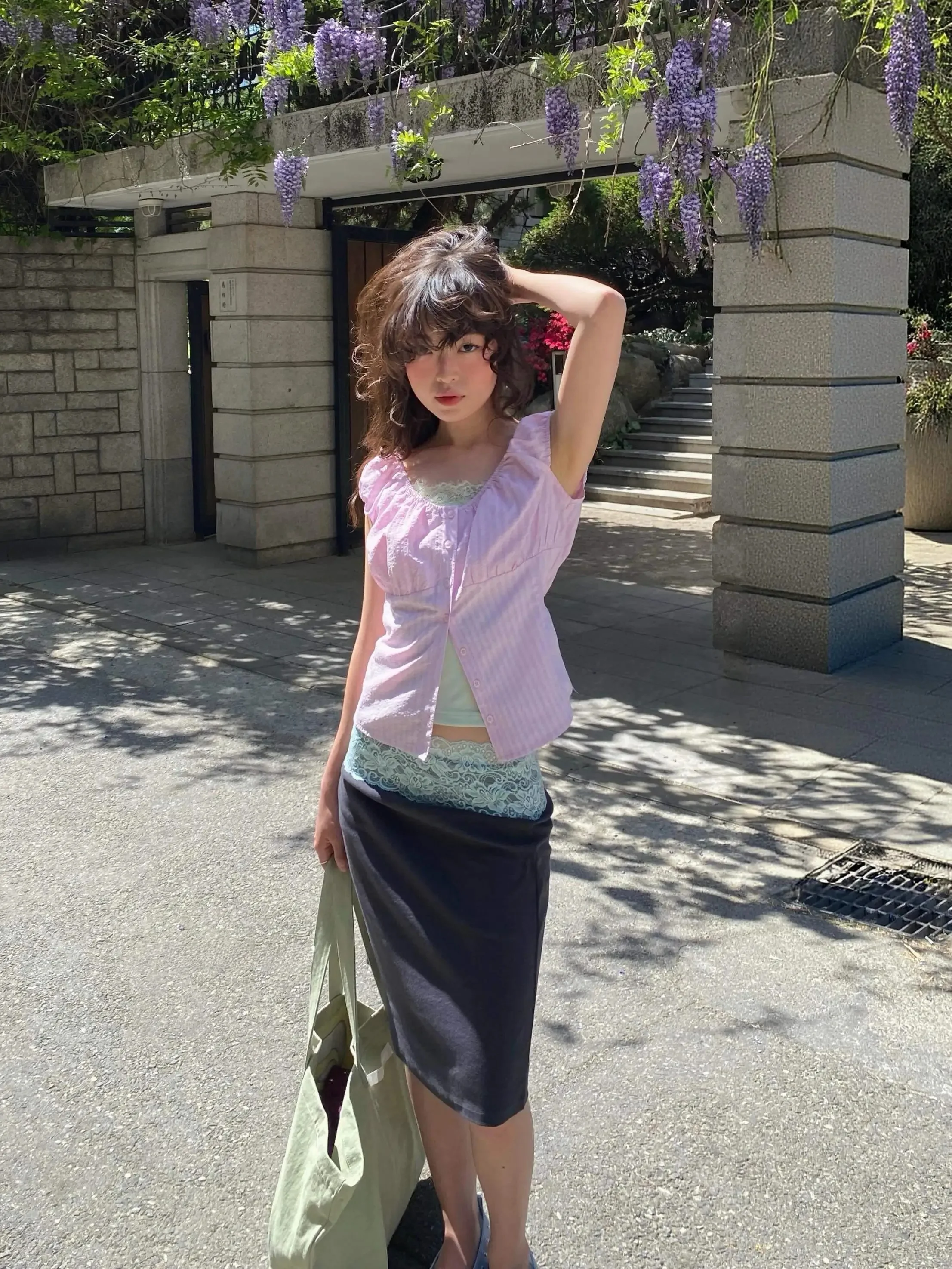 レトロレースデザインのカジュアルスカート：着丈の測り方とAラインの実際のフィット感