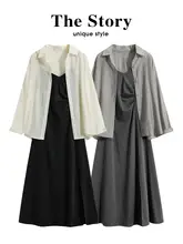 トレンドの衿付きシャツ＆キャミソールワンピース【カジュアル・・日焼け防止】（セットアップ対応）