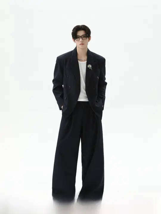ヴィンテージ風カジュアルスーツ【向日葵装飾付き・ゆったりストレートパンツ】（セットアップ対応）