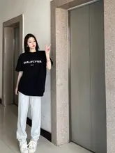 ブラックコットン半袖Tシャツ【アメリカンプリント・女性用・トレンド】