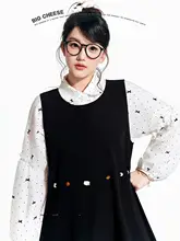 黒色ストーンプリントのタンクトップワンピース【ホワイトシャツ付き・ルーズフィット・大きいサイズ対応】（セットアップ対応）
