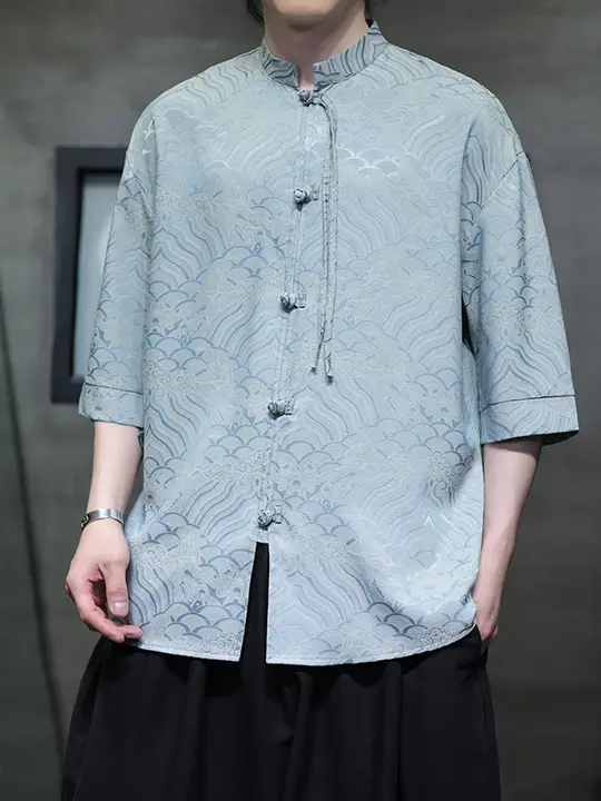 中国風ジャガードアイスシルク半袖シャツ