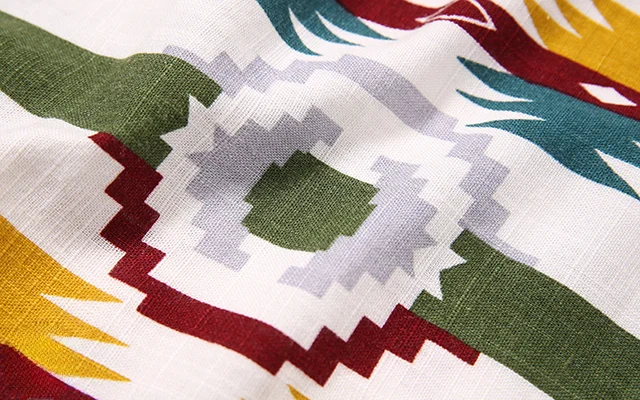 HAWAII ALOHA SHIRTS インディアントーテム柄 リネンコットン 古典的なキューバ衿付き夏用半袖シャツ