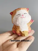 手作り木彫りの招き猫置物【オレンジ猫・デスクや車内装飾に最適】
