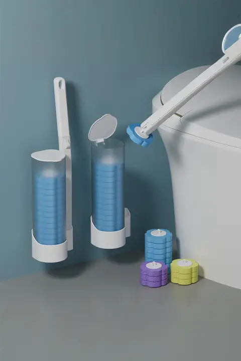 使い捨てトイレブラシ【家庭用・隅まで届く・替えブラシ付き・トイレ掃除用】