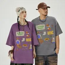 ユニークな印刷が特徴の垂感短袖Tシャツ【カジュアルスタイル・男性向け・夏用】