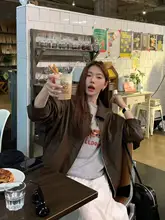 ブラウンレザーコート【ゆったりフィット・ヴィンテージPUジャケット】