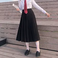 春夏用JK風プリーツスカート【ブラック・学院スタイル・調整可能】（セットアップ対応）