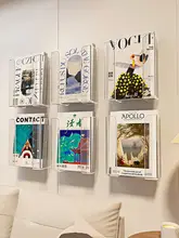 壁掛け 雑誌ラック アクリル 本棚 穴あけ不要 クリア パンフレット 絵本 新聞 ディスプレイ 収納
