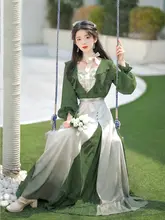 ワンピース セットアップ レディース チャイナテイスト 漢服風 青緑 エレガント 甘め モダン デイリー きれいめ