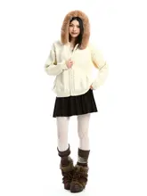 極上の柔らかさの麻のニットカーディガン【フード付き・ケーブル編み・秋冬用】