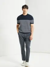 マリンシャツ 男性 ビジネスカジュアル 冷感 抗菌 ストライプ ラウンドネック 半袖 Tシャツ