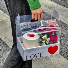 透明PVC製 手提げ折りたたみフラワーボックス【DIY・花束・ケーキ用ギフトボックス】