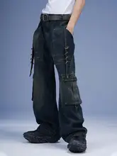 オリジナルデザインのレトロストレートブラックデニムパンツ