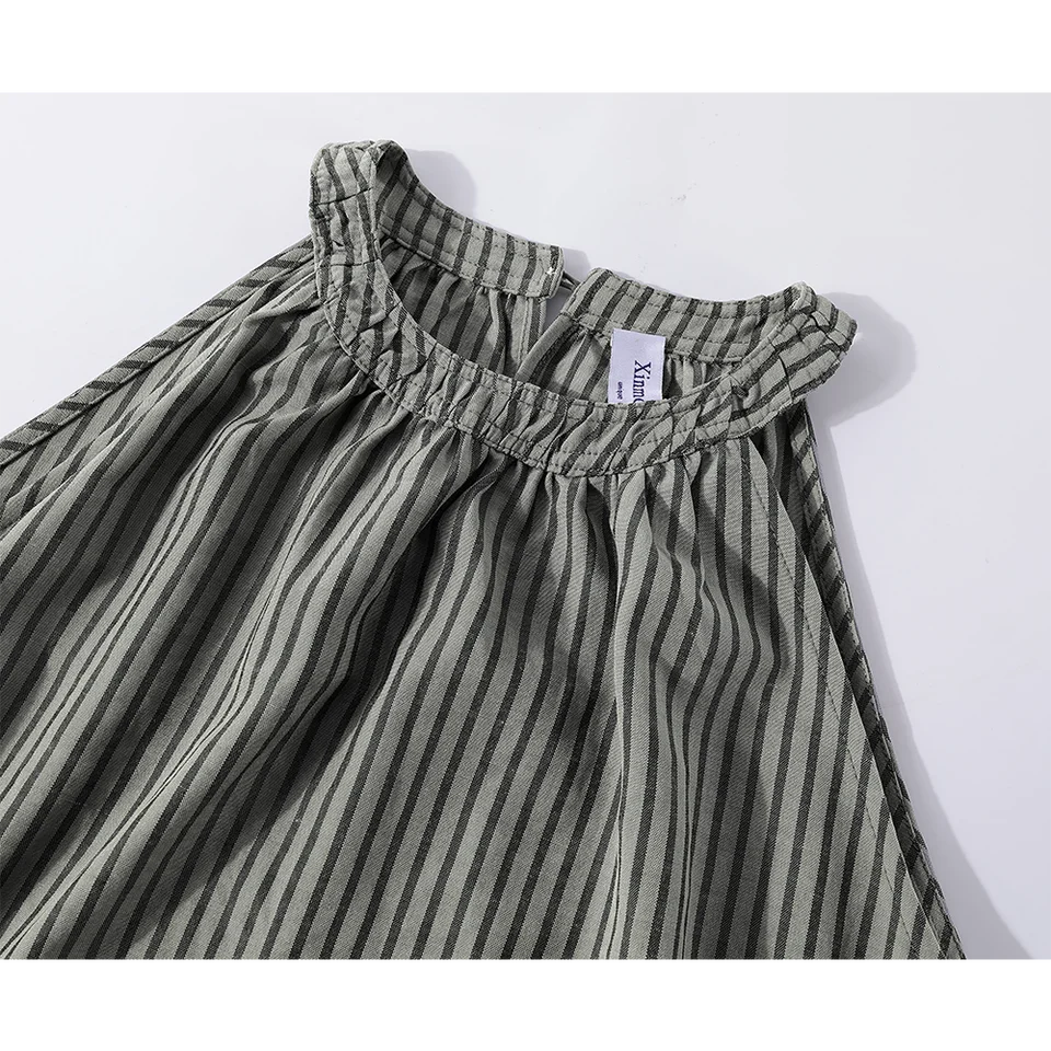 フレンチスタイル 夏用ノースリーブストライプワンピース【フィット・体型カバー】
