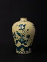 リチャード 手描きナポリ風オールドスタイル花瓶【イタリア製・黄色とネイビーのコントラスト】
