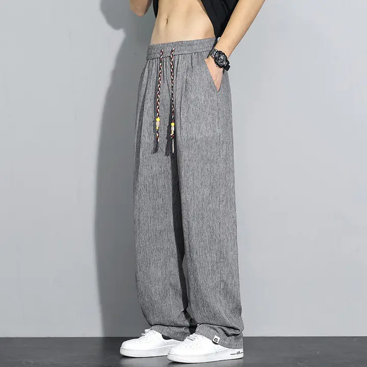 リネンコットン製 メンズカジュアルパンツ【夏用・快適・ストレート・通気性】