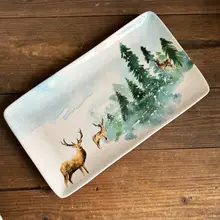 クリスマスシリーズ 陶器製サンタクロースデザイン長方形プレート【アメリカンカントリー風・ディスプレイ用】